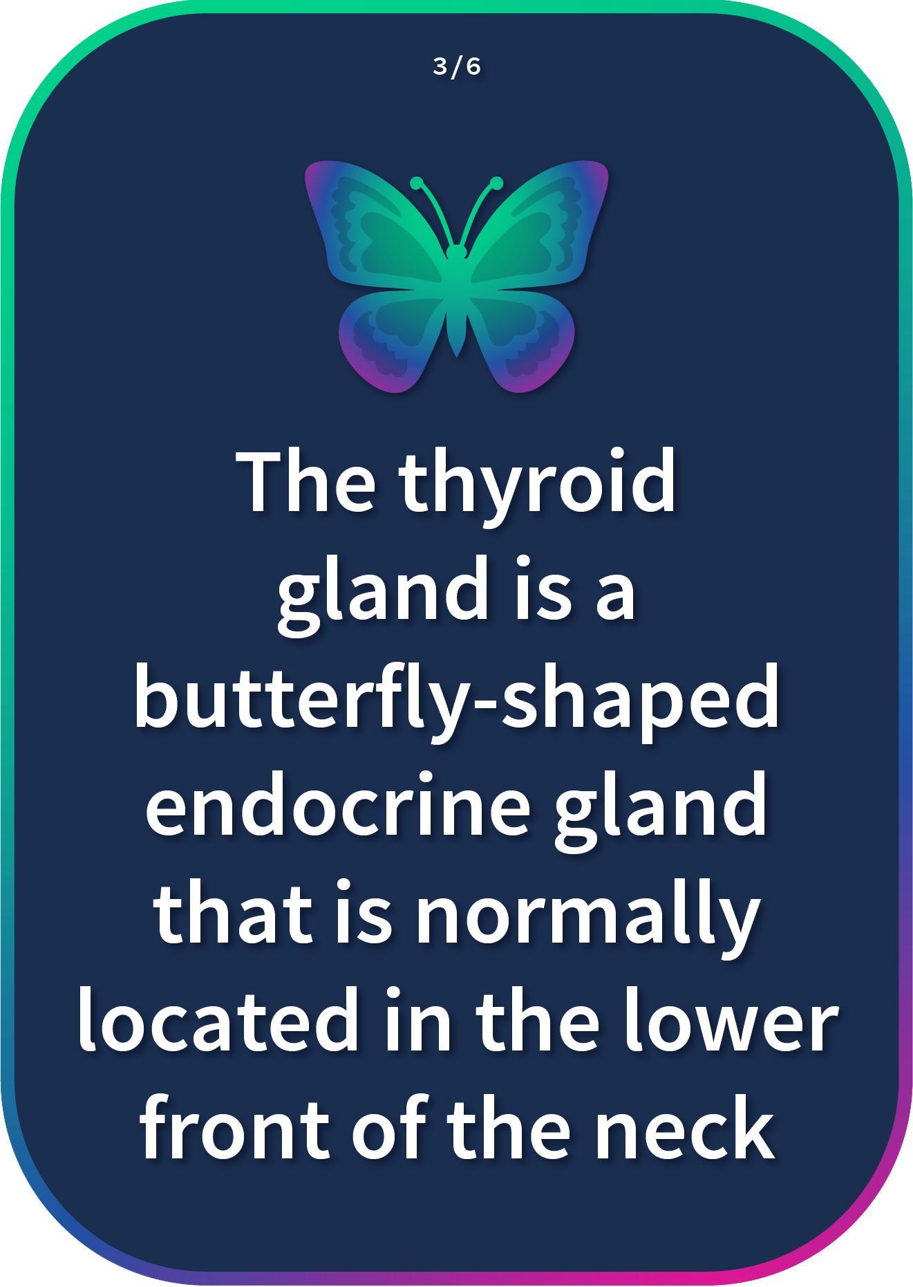 The thyroid gland is a butterfly-shaped endocrine gland that is normally located in the lower front of the neck